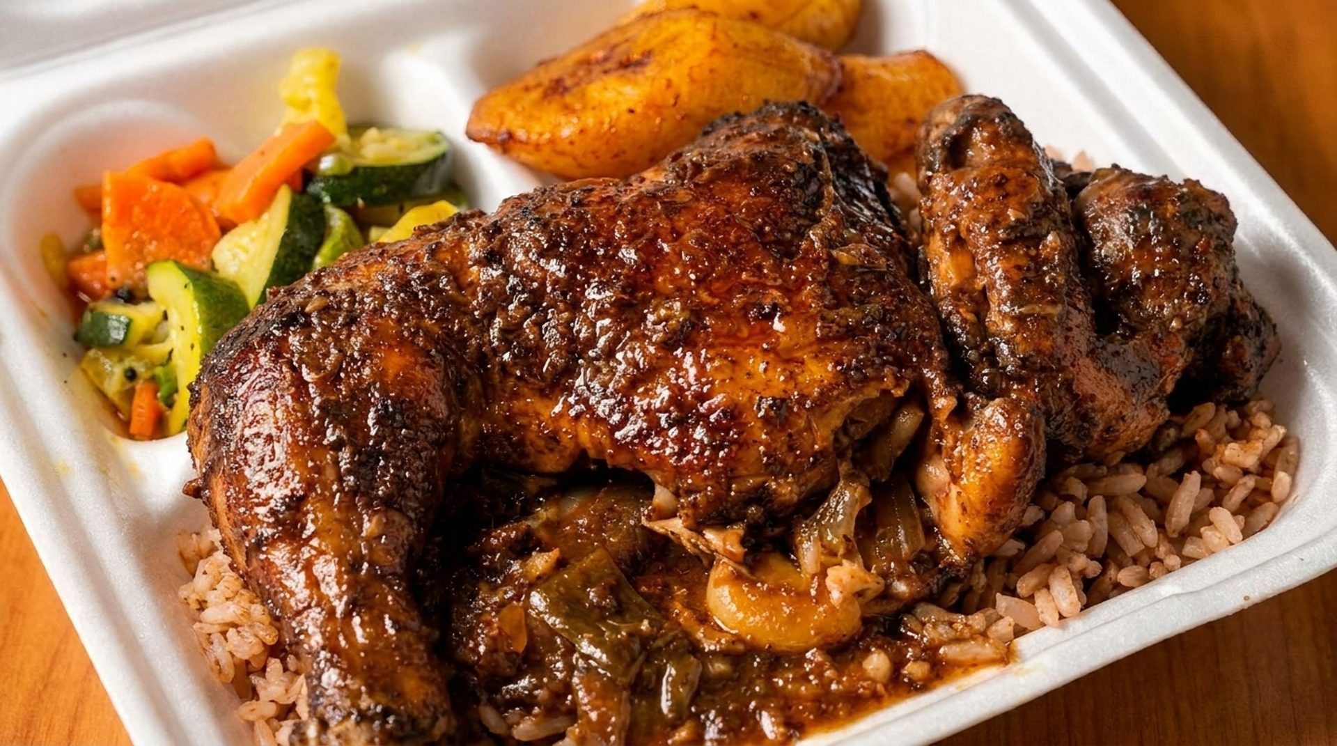 Jerk chicken and curry goat